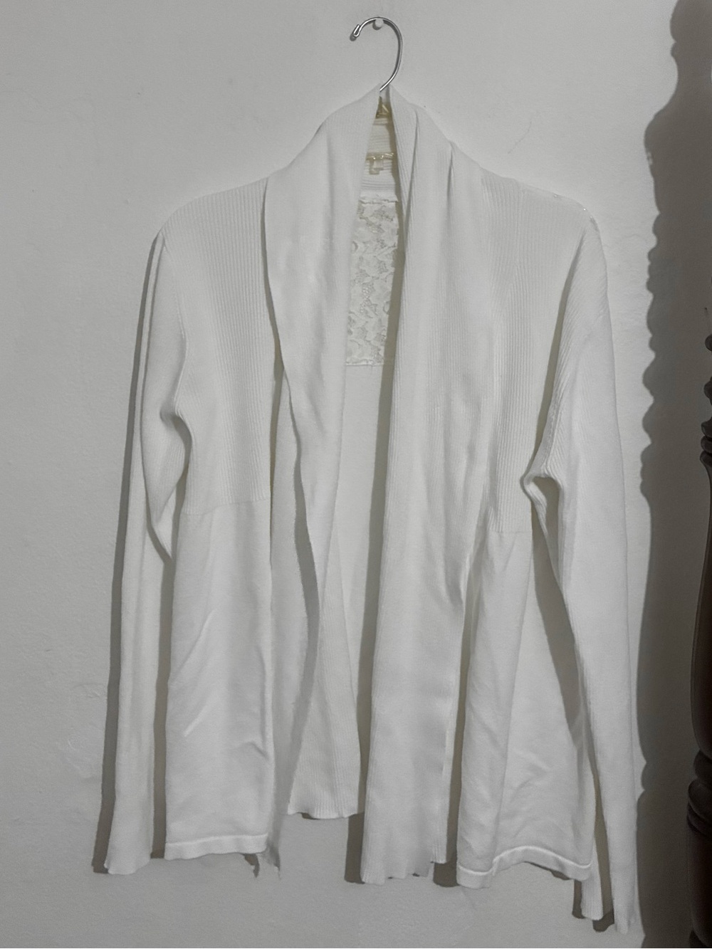 Women's White Open-Front Knit Cardigan Sweater